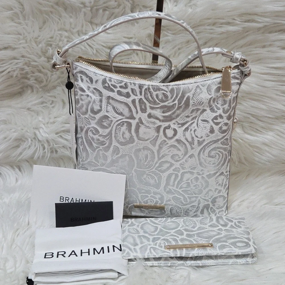 🤍🔹️BRAHMIN🔹️White Assorted KATIE Soft Genuine Leather Crossbody + ady WALLET - Picture 14 of 15